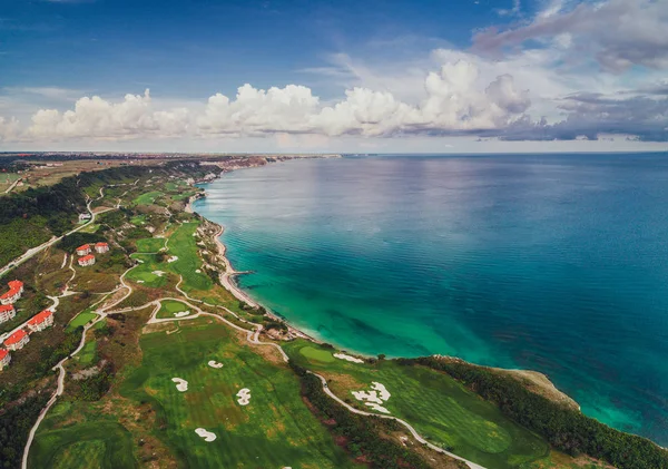 Vista Panorâmica Aérea Campo Golfe Junto Falésias Mar Negro Campos — Fotografia de Stock