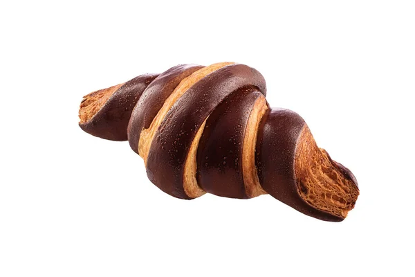 Franse Croissant Met Chocolade Zwarte Achtergrond Bovenaanzicht — Stockfoto