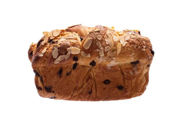 Traditioneel Pasen Brood Met Chocolade Amandelen Geïsoleerd Witte Achtergrond — Stockfoto