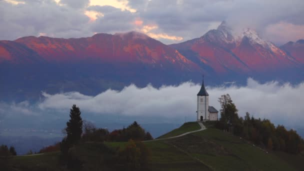 Jamnik Eslovenia Iglesia San Primoz Eslovenia Cerca Jamnik Con Hermosas — Vídeos de Stock