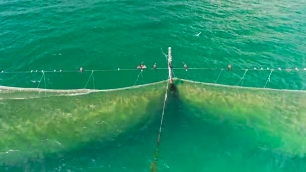 Halászati Hálók Tengeri Vízzel Légi Drone Nézd — Stock videók