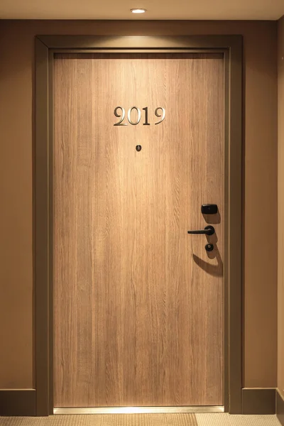 Feliz Ano Novo 2019 Conceito Lettering Porta Hotel — Fotografia de Stock