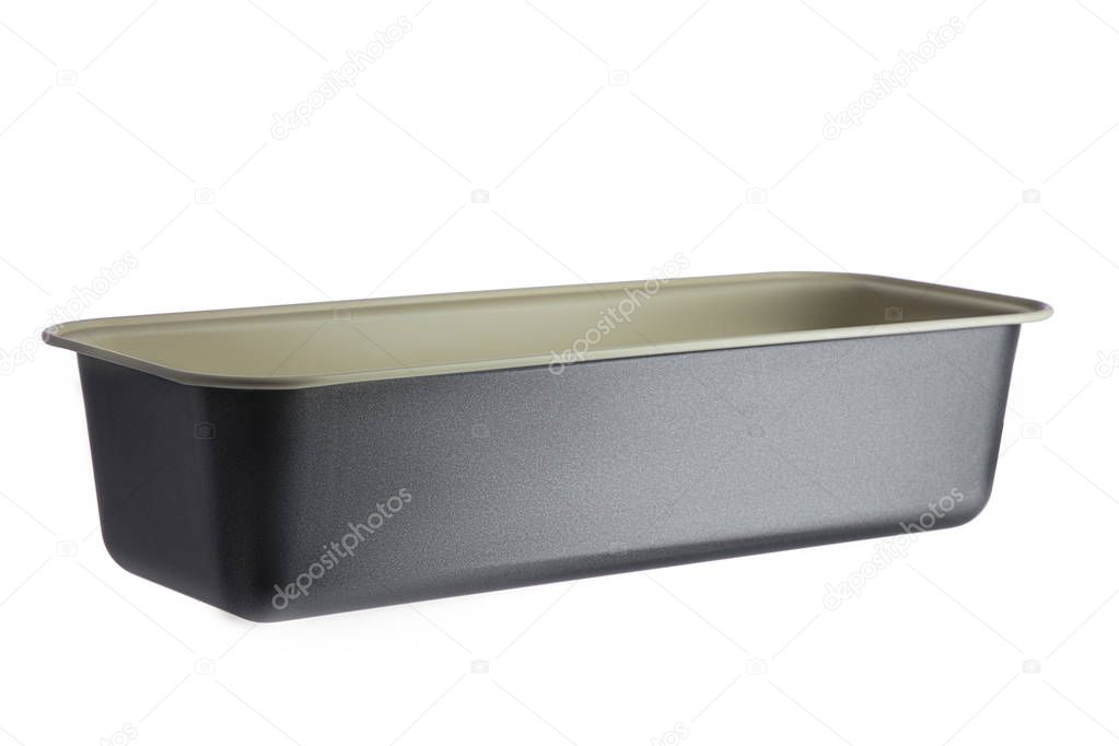 Empty baking tray for cake or bread isolated on white background