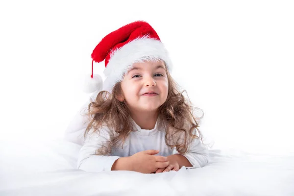 Navidad Niña Sombrero Santa Claus Oliendo — Foto de Stock