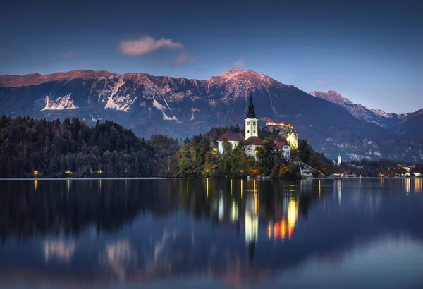 Sjön Bled Med Marys Church Antagandet Den Lilla Bled Slovenien — Stockfoto