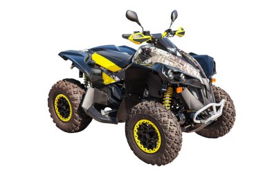 ATV quad bisiklet veya kırpma yolu ile beyaz arka plan üzerinde izole adamcağız araba.
