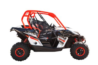 ATV quad bisiklet veya kırpma yolu ile beyaz arka plan üzerinde izole adamcağız araba.