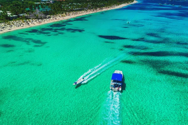 Vista Aérea Del Dron Sobre Paisaje Marino Barcos Catamarán Mar — Foto de Stock