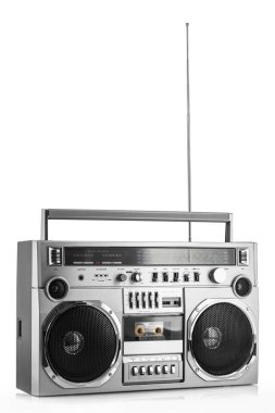 Retro Getto Blaster veya disko Boom kutusu beyaz arka planda izole
