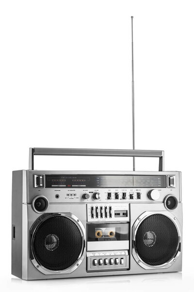 Retro ghetto blaster or disco boom box isolated on white background