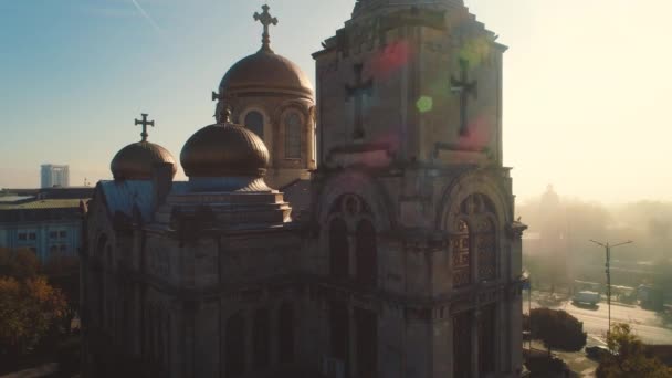 Varna Bulgarije Kathedraal Van Veronderstelling Zonsopgang Boven Stad — Stockvideo