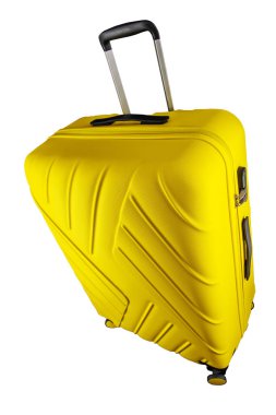 Bavul sarı beyaz arka plan, kırpma yolu izole. 