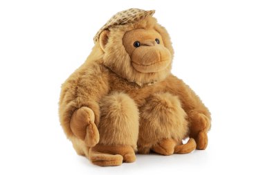 Maymun bebek peluş oyuncak stüdyo izole. Şempanze, jocko, gorill