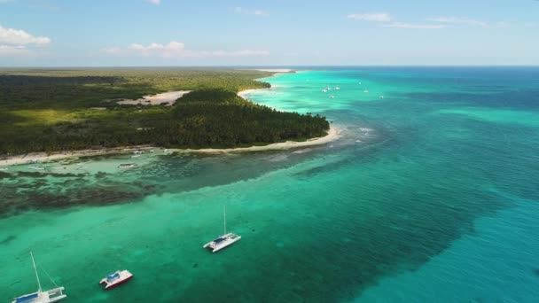 Ilha Saona Mar Caribe República Dominicana Vista Aérea Drone Barcos — Vídeo de Stock