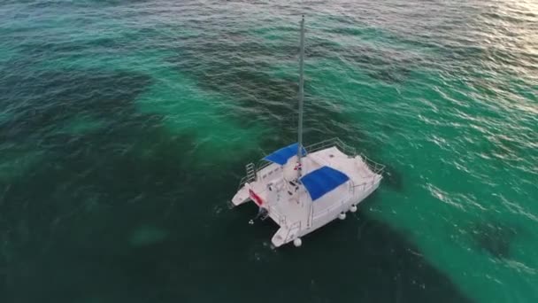 Vue Aérienne Sur Mer Des Caraïbes Catamaran Voilier Dans Eau — Video