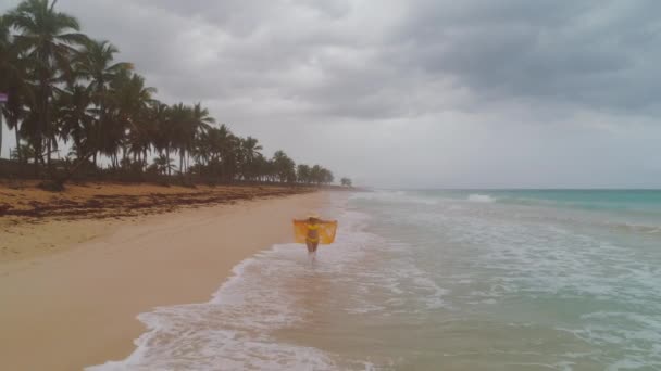Свобода Безтурботна Щаслива Жінка Розслабляє Тропічному Пляжі Карибський Відпочинок Острові — стокове відео