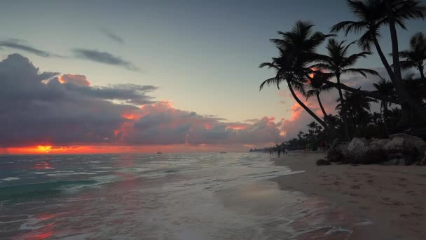 Sjøsoloppgang Eksotisk Paradis Strand Punta Cana Den Dominikanske Republikk – stockvideo