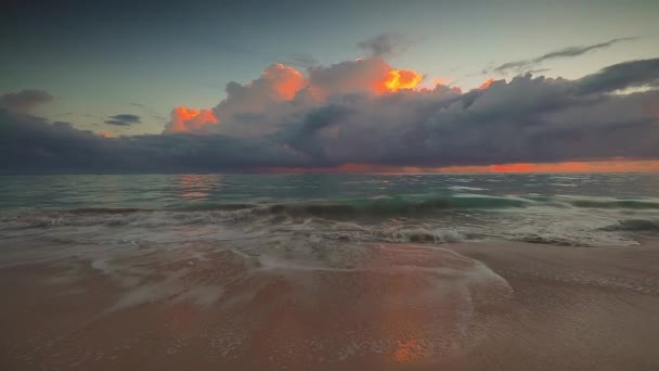 Zee Zonsopgang Tropisch Strand Caribische Eiland Punta Cana Dominicaanse Republiek — Stockvideo