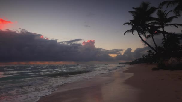 Sonnenaufgang Meer Und Exotischer Paradiesischer Inselstrand Punta Cana Dominikanische Republik — Stockvideo