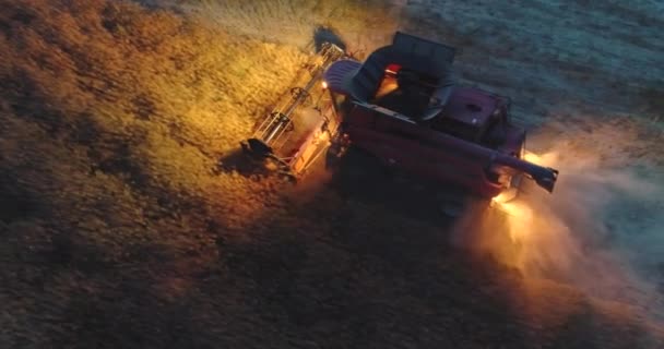 Aerial View Working Combine Harvester Field Sunset Tractors Farm Machines — Stock Video