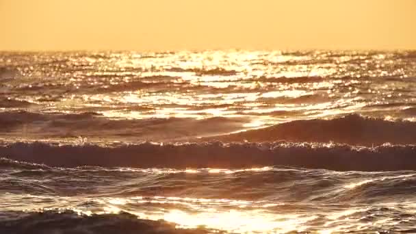 Glanzende Oceaan Golven Gouden Zee Zonsopgang Gloeiende Water Abstracte Natuurlijke — Stockvideo