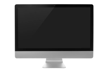 Siyah ekranlı bilgisayar monitörü beyaz arkaplanda izole edildi 