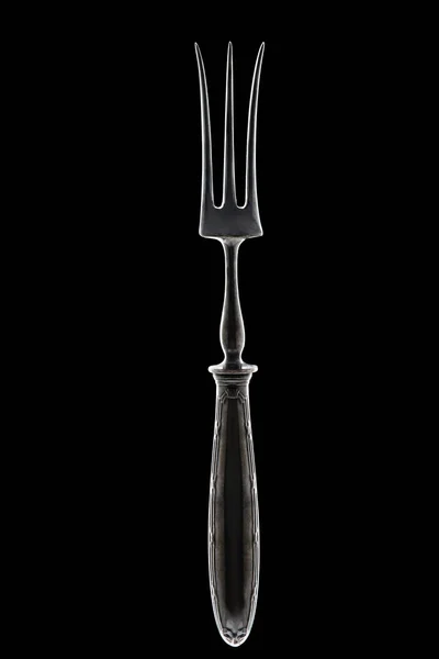 Vintage Meat or Salad Fork, Carving Dinner Food isolated on black — Stock Photo, Image