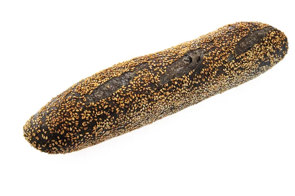 Zelfgemaakte zuurdesem zwart brood Baguette geïsoleerd op witte achtergrond — Stockfoto