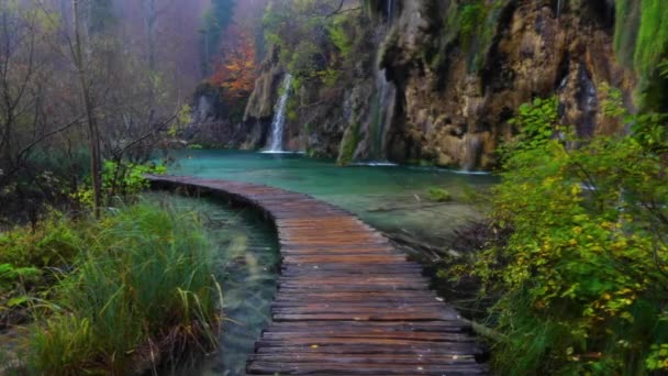 Schöner Wasserfall Seen Und Herbstwald Plitvicer Nationalpark Kroatien — Stockvideo