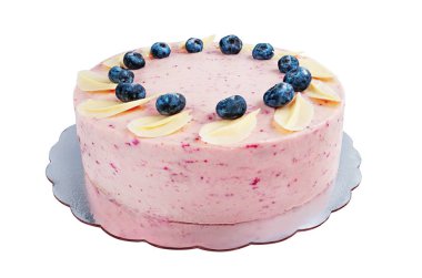 Yoğurt krema ve yaban mersini meyve izole ile Kek çikolata