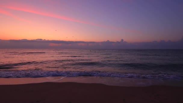 海浪和日出 热带岛屿海滩 — 图库视频影像