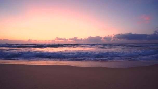 Zonsopgang Boven Tropisch Exotisch Eiland Strand Caribische Zee Oceaan Golven — Stockvideo