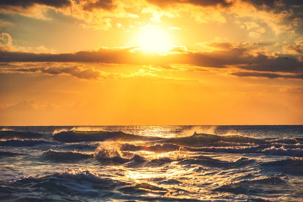 Хвиля сходу сонця. Ранок у морі. — стокове фото