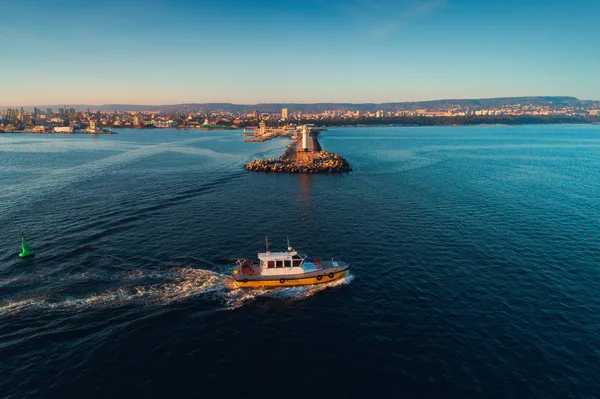 Aerial view of lighthouse at sunset in Varna, Bulgaria — Stock Photo, Image