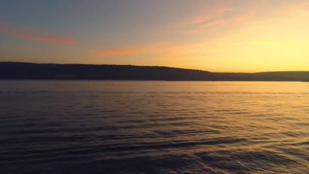 海の上の海の日の出 海の上の空を飛ぶカモメ — ストック動画