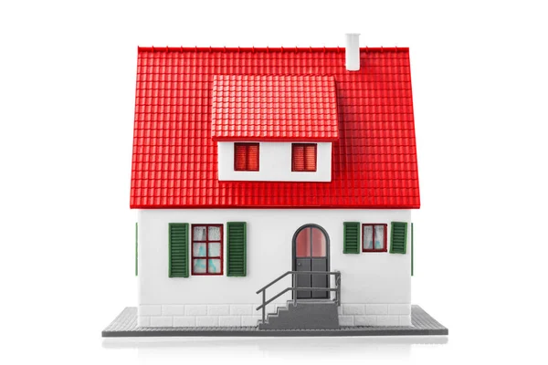 Miniatyr Hus Isolerad Vit Bakgrund Med Klippning Väg Fastighetsfamilj Hem — Stockfoto