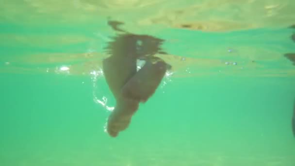 Pequena Criança Bebê Pernas Dedos Dos Pés Nadando Mar Toque — Vídeo de Stock