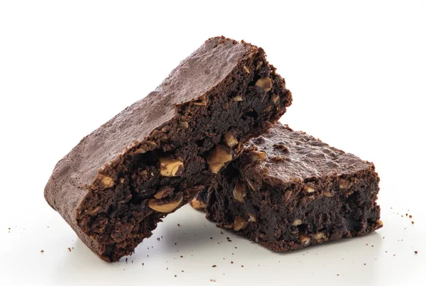 Trozos Brownie Sobre Fondo Blanco Delicioso Pastel Chocolate — Foto de Stock