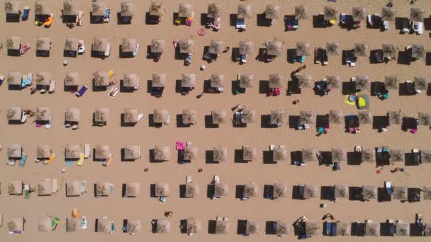 Widok Góry Tropikalną Plażę Wyspiarską Parasolami Ludźmi Wakacje Letnie — Wideo stockowe