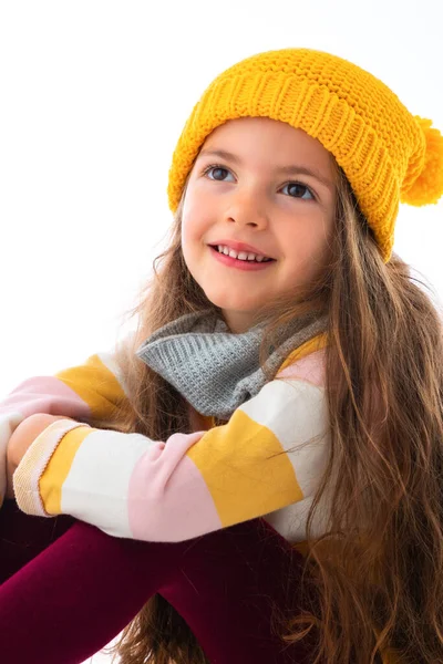 Happy Beautiful Young Girl Colourful Clothes Posing Studio Portrait White — Stock Photo, Image