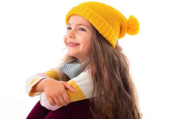 Happy Beautiful Young Girl Colourful Clothes Posing Studio Portrait White — Stock Photo, Image