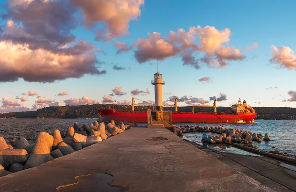 Lighthouse Varna Bulgaria Sunset — Stock Photo, Image