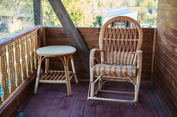 Wood furniture in rustic veranda — Stock Photo, Image