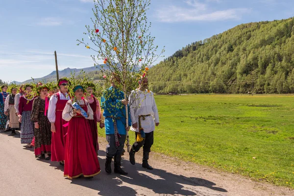 Antiguo rito ruso: procesión con un abedul para su posterior hundimiento . — Foto de Stock