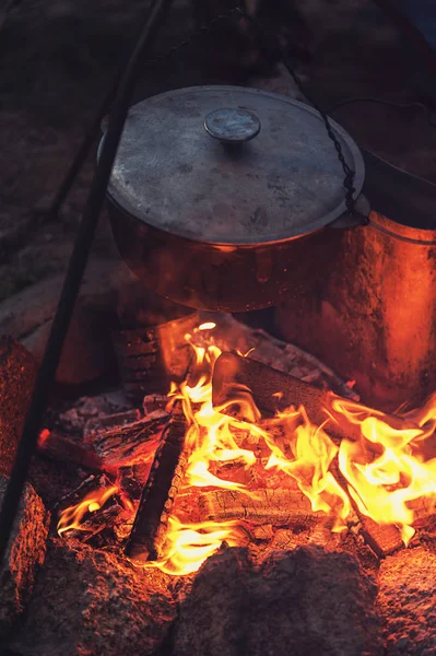 Guitare près du feu de camp — Photo