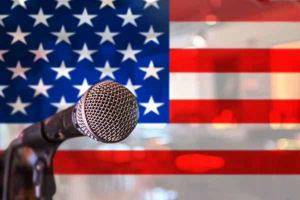 Microphone on USA flag — Stock Photo, Image