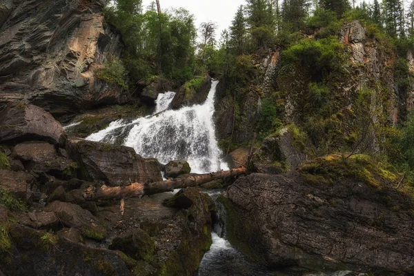 Waterfall in Altai Mountains Stock Photo