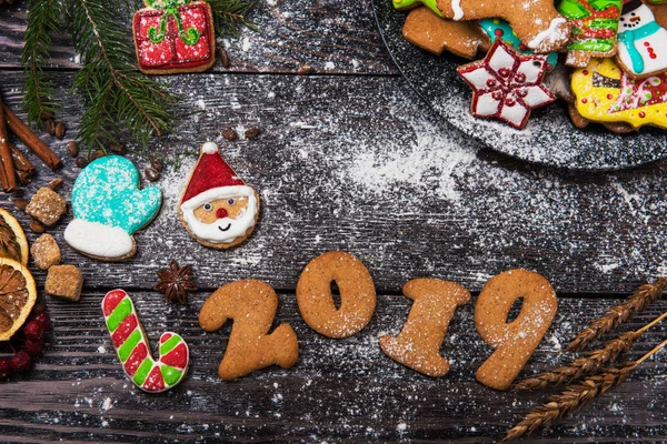 Různé zázvorové cookies 2019 rok — Stock fotografie