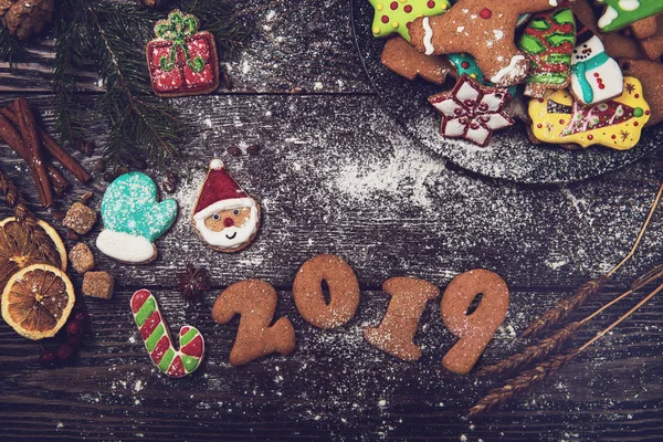 Různé zázvorové cookies 2019 rok — Stock fotografie