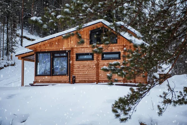 Зимовий будинок у лісі . — стокове фото